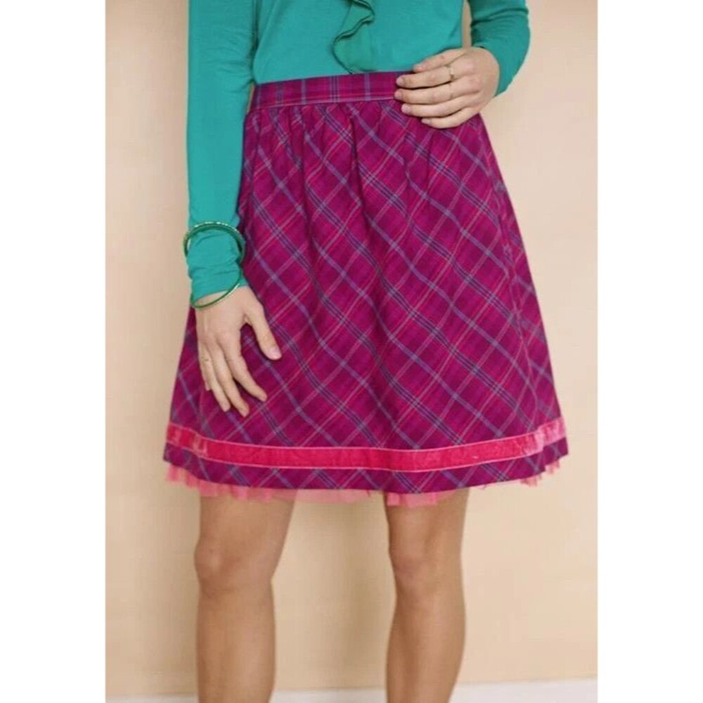 NWT MATILDA JANE Pink Tinsley Plaid Pull On Skirt Preppy Feminine SIZE MEDIUM